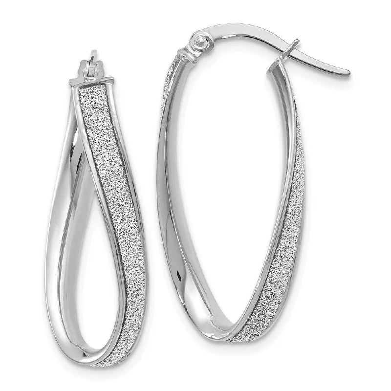 women's gemstone earrings-3.75mm Glitter Infused Oval Twist Hoops in 14k White Gold, 28mm