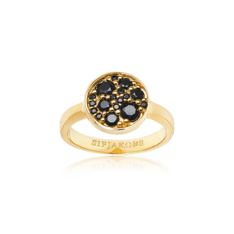 women’s ruby and diamond rings-Novara Gold Plated Ring w. Black Zirconias