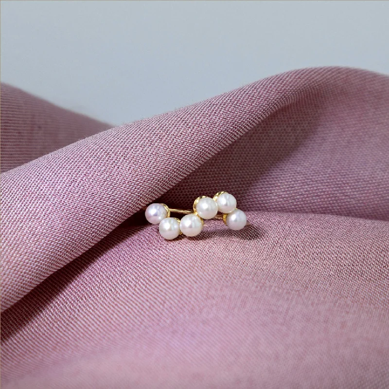 women’s adjustable rings-Curves 11 9K Gold Ring w. Pearls