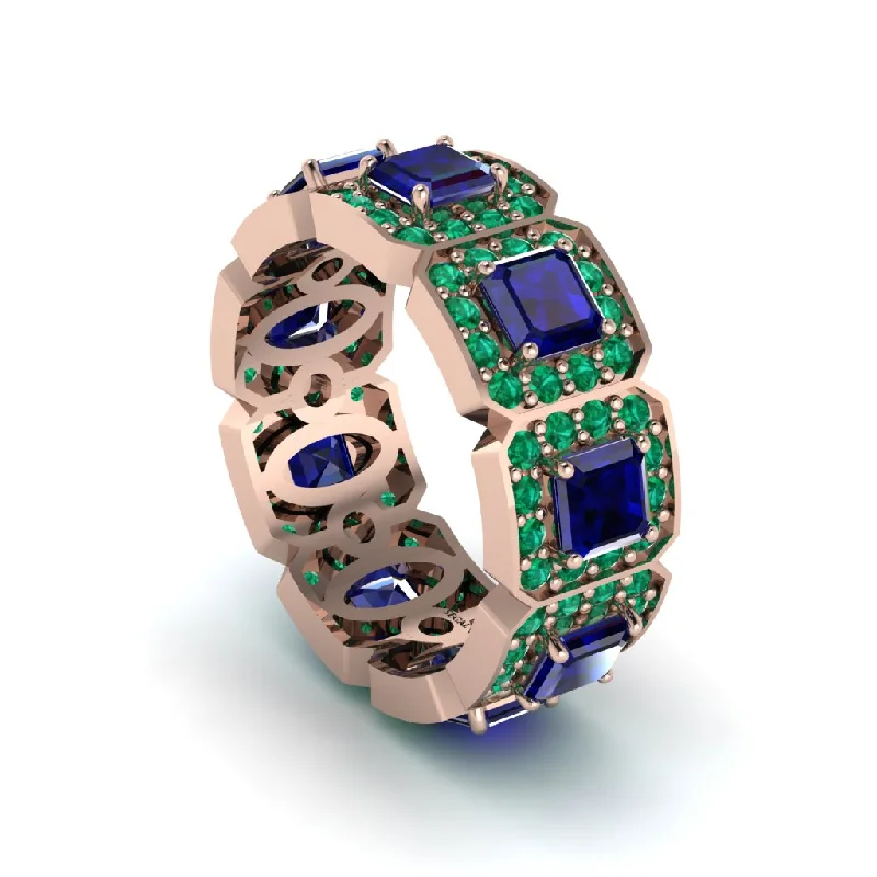 women's elegant engagement rings-Emerald-Cut Sapphire Eternity Wedding Ring - Fatima No. 29