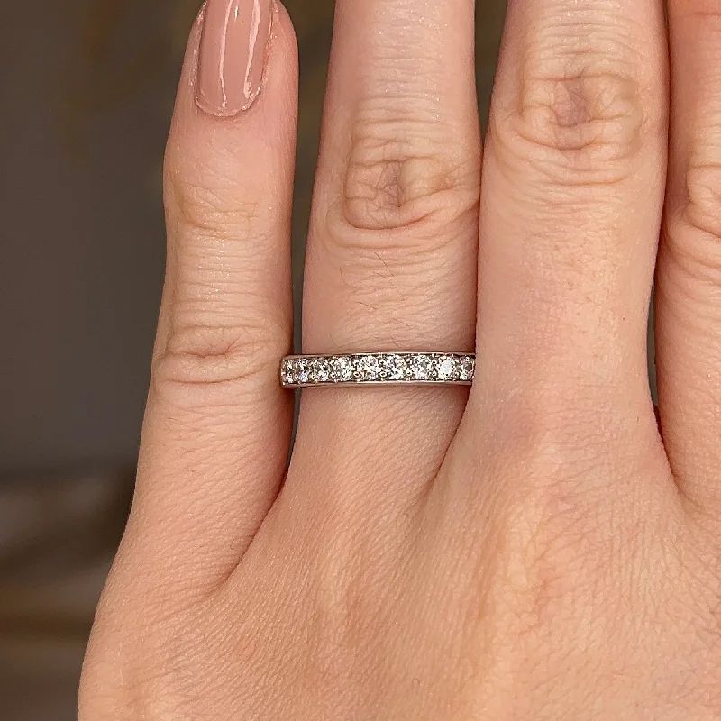 women's bar set engagement rings-Lab Diamond Grain Set Eternity Band Wedding Ring GRB