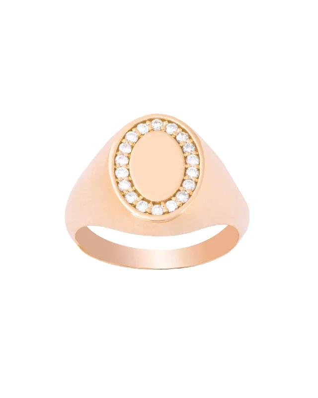 women’s three-stone rings-Oval Pinky 18K Gold, Whitegold or Rosegold Ring w. Diamonds