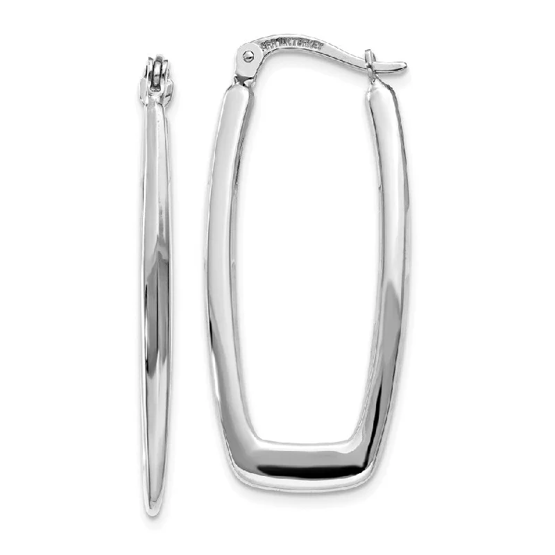 women's rhinestone earrings-2.25mm, 14k White Gold Tapered Rectangle Hoops, 32mm (1 1/4 Inch)