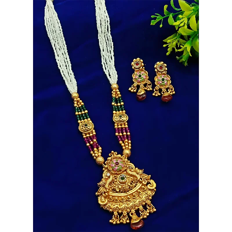 women’s lucky charm necklaces-Gehana Mahal Gold Plated Pota Stone And Pearl Necklace Set