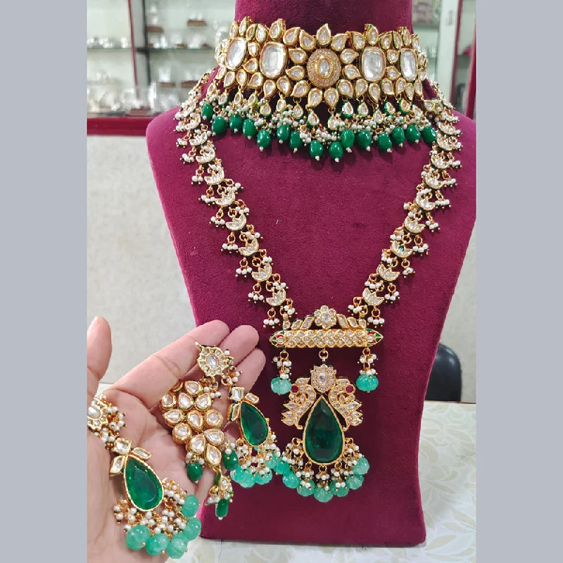 women’s choker necklaces-JCM Gold Plated Kundan Stone Double Necklace Set