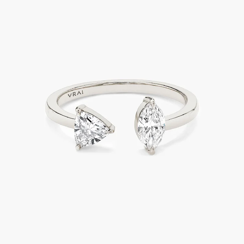 women’s classic solitaire rings-Trillion & Marquise Mixed Cuff 14K Whitegold Ring w. Lab-Grown Diamonds