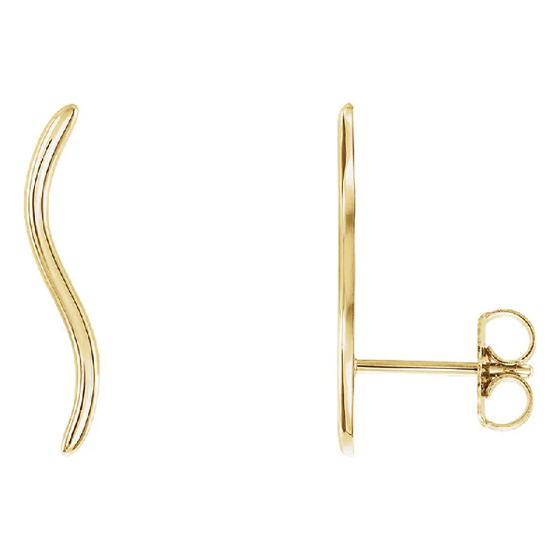 women's birth month earrings-3mm x 19mm (3/4 Inch) 14k Yellow Gold Wavy Ear Climbers