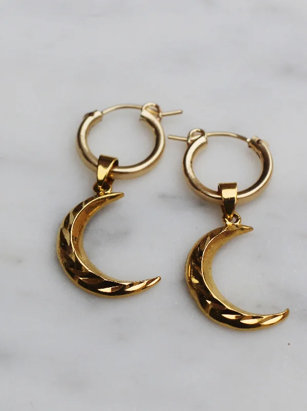 women's white gold earrings-By the Moon