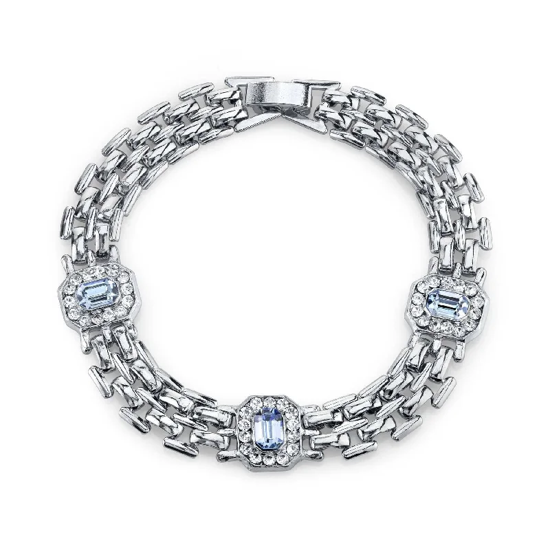 women's eco-friendly bracelets-2028 Jewelry Light Sapphire Blue And Crystal Clasp Bracelet