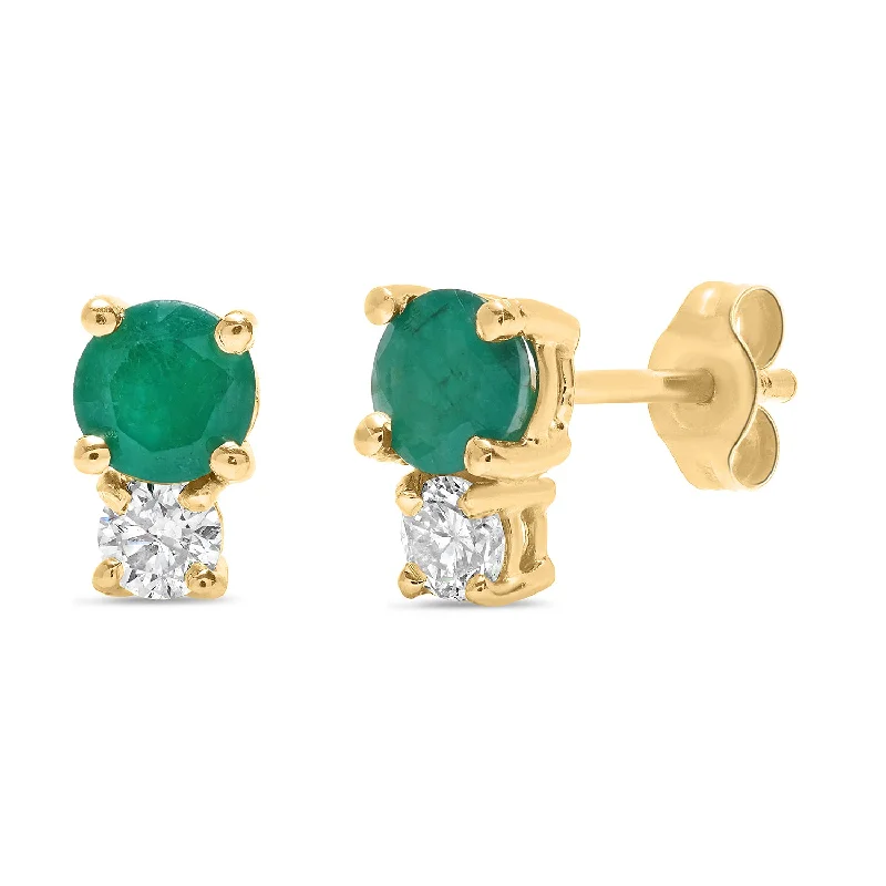 women's celestial earrings-Emerald and Diamond studs