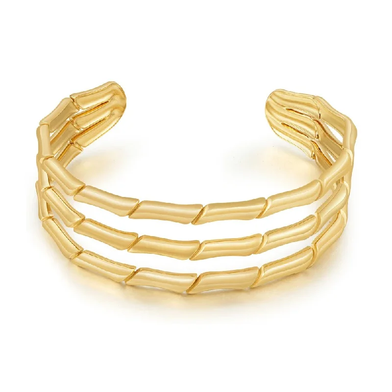 women's sapphire bracelets-Bamboo Layered Cuff