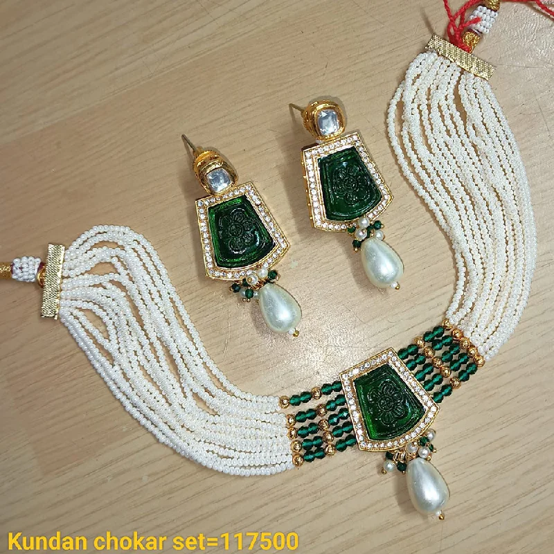 women’s simple gold pendant necklaces-Padmawati Bangles Gold Plated Kundan Stone Choker Necklace Set