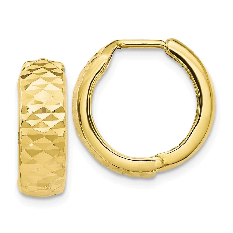 women's celestial earrings-5mm 10k Yellow Gold Diamond Cut Hinged Huggie Hoops, 16mm (5/8 Inch)