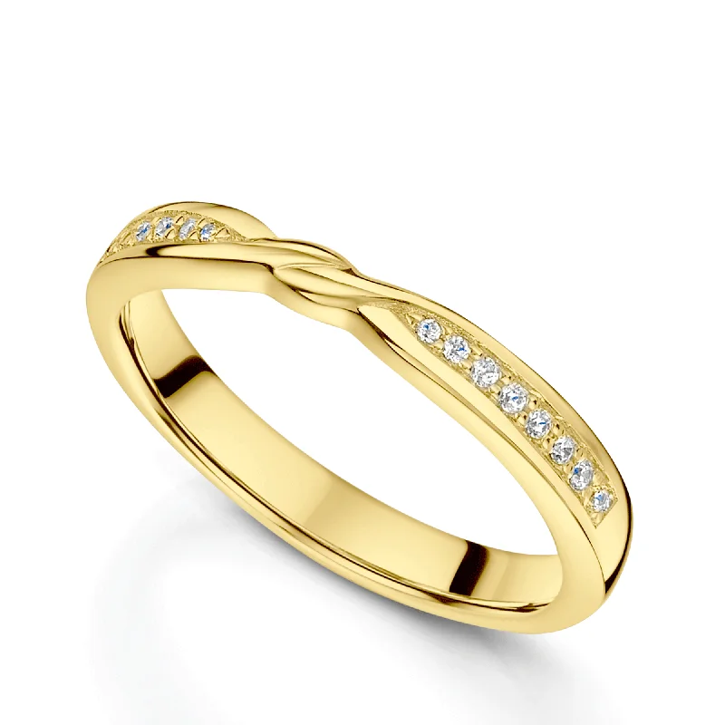 women's solitaire engagement rings-18ct Yellow Gold Diamond Twist Shaped Knot Design Wedding Ring