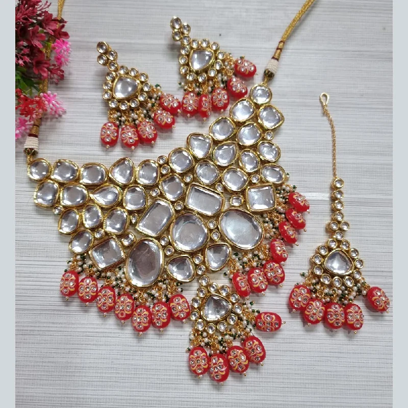 women’s custom necklaces-JCM Gold Plated Kundan Necklace Set