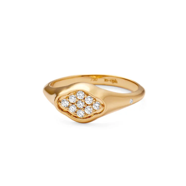 women’s fine jewelry rings-Rock Signet 18K Gold Ring w. Diamonds