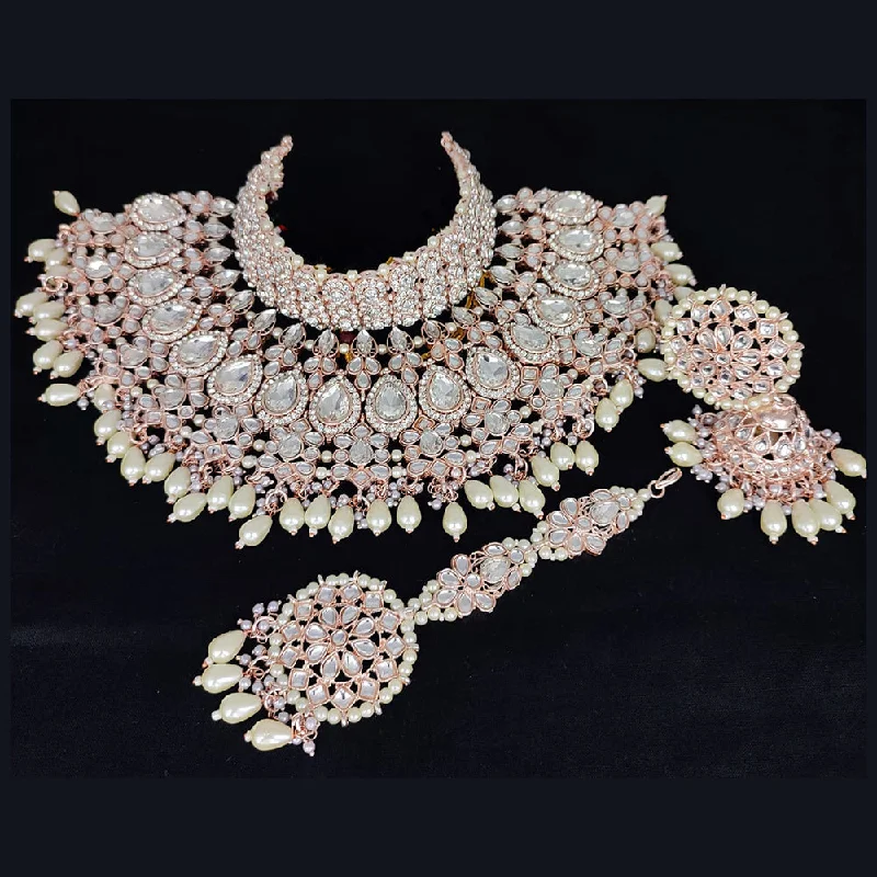 women’s chain necklaces-Lucentarts Jewellery Rose Gold Plated Kundan Necklace Set