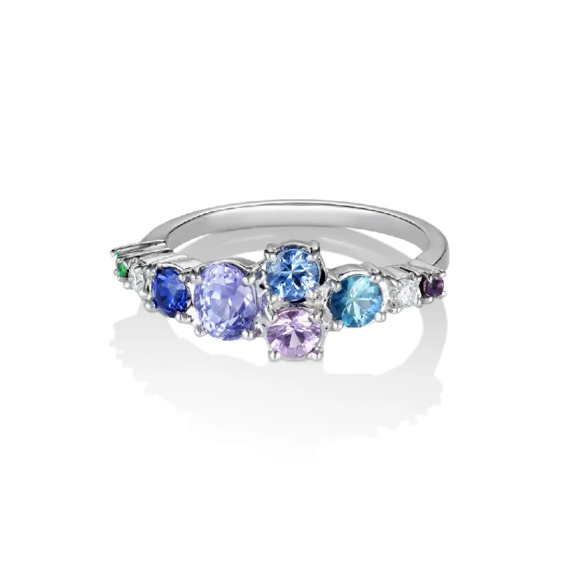 women’s radiant cut rings-Varnaya Vatina 18K Gold Ring w. Sapphires, Amethyst, Tsavorite & Diamonds