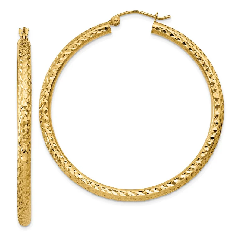 women's zodiac earrings-3mm, 14k Yellow Gold Diamond-cut Hoops, 45mm (1 3/4 Inch)