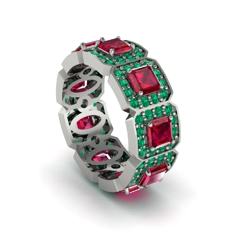 women's modern engagement rings-Emerald-Cut Ruby Eternity Wedding Ring - Fatima No. 27