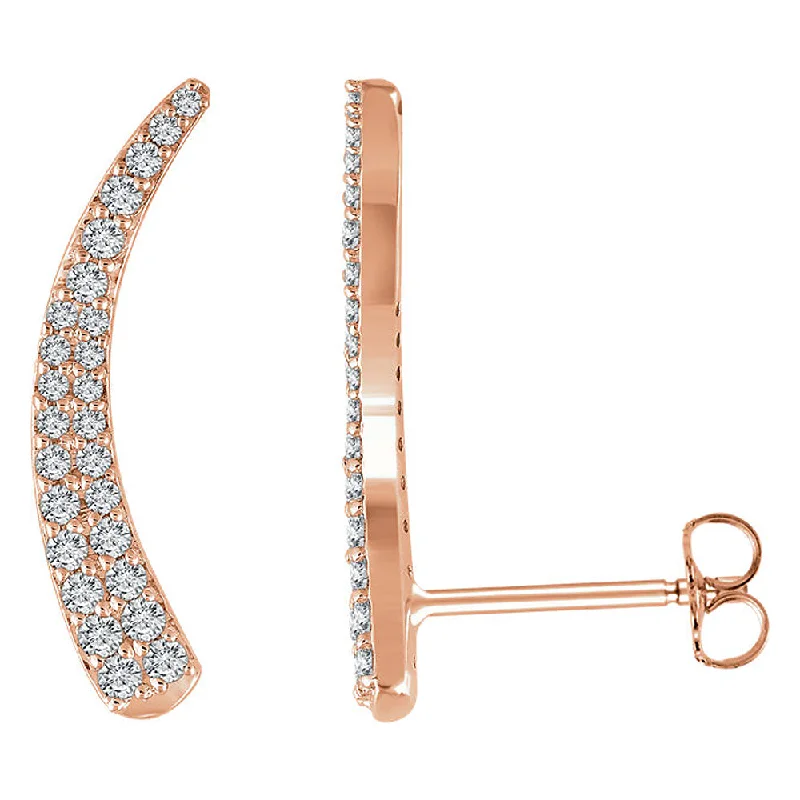 women's ethnic earrings-2 x 20mm 14k Rose Gold 3/8 CTW (H-I, I1) Diamond Tapered Ear Climbers