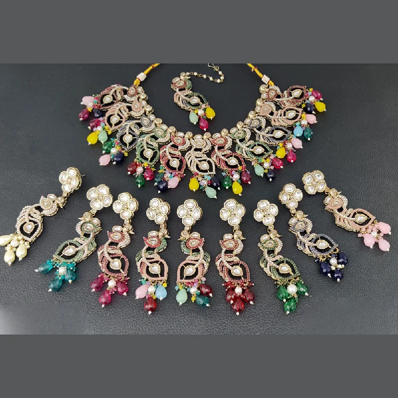 women’s designer gold necklaces-Rani Sati Jewels Gold Plated Kundan Necklace Set