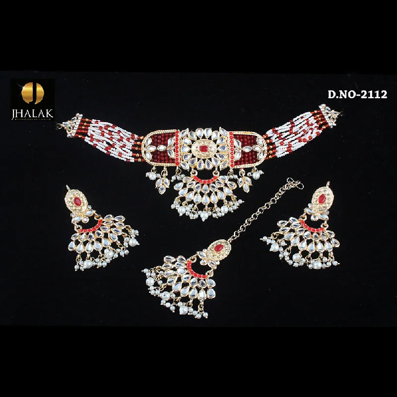 women’s birthstone pendant necklaces-Rudraksh Art Gold Plated Kundan Stone Choker Necklace Set