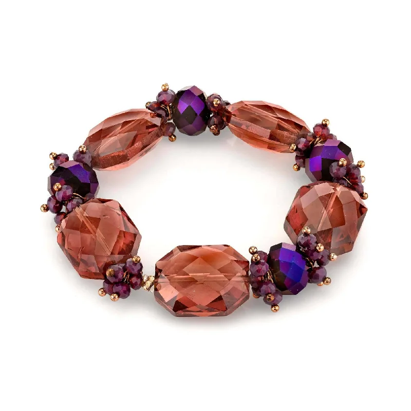 women's wrap bracelets-2028 Jewelry Octagon Amethyst Purple & Purple Glass Crystal Stretch Bracelet