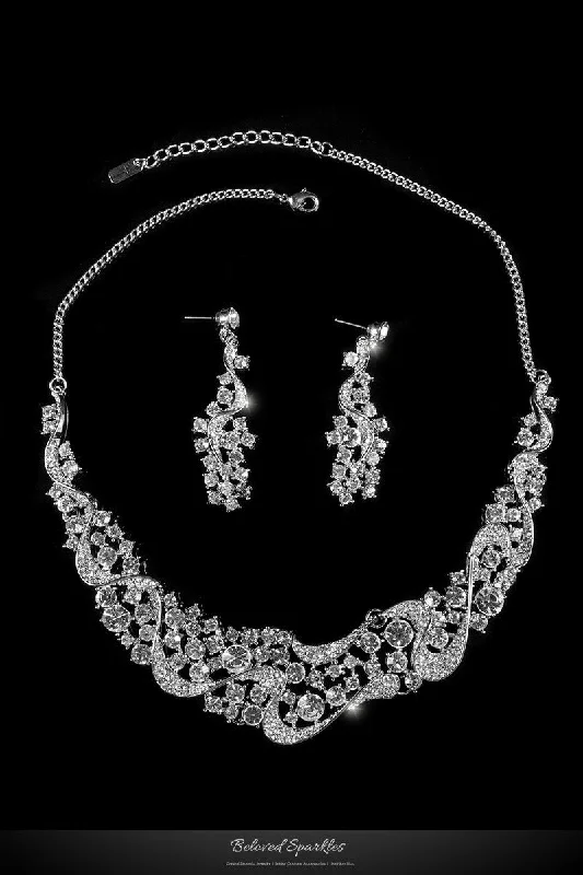 women’s geometric necklaces-Yuki Crystal Crescent Swirl Necklace Set | Rhinestone