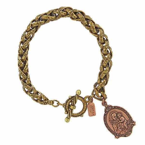 women's pearl bracelets-Symbols Of Faith St. Anthony And Baby Jesus Medal Toggle Bracelet