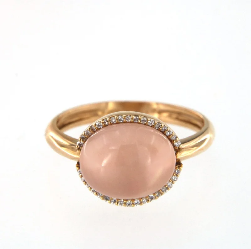 women’s sapphire rings-Cabouchon 18K Rose Gold w. Diamonds & Pink Quartz