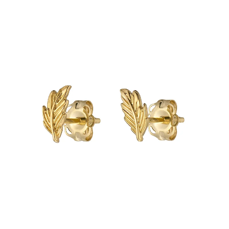 women's platinum earrings-Delicate Feather Studs in 14K Gold