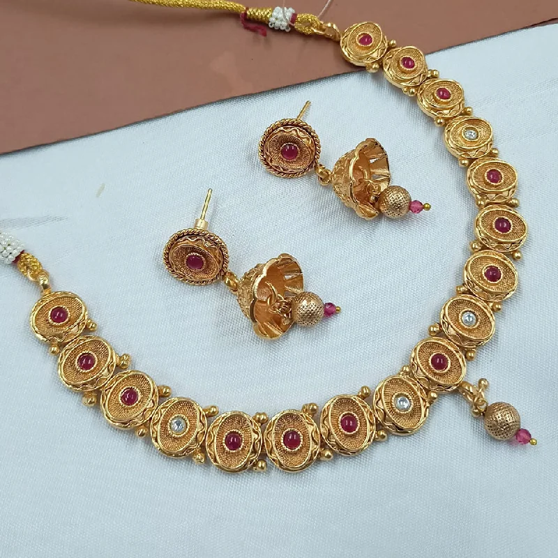 women’s boho necklaces-Padmawati Bangles Gold Plated Pota Stone Necklace Set