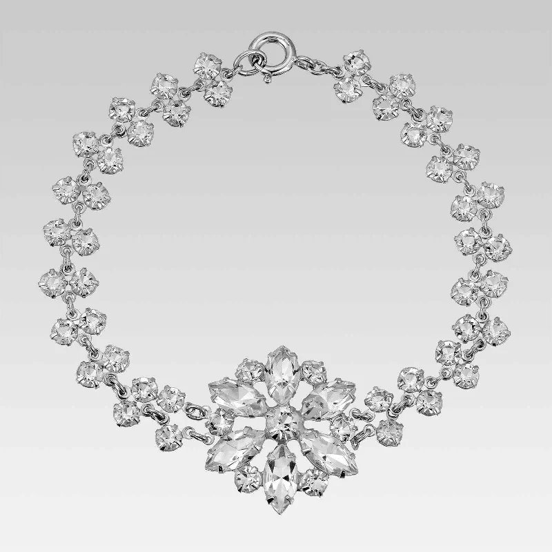 women's crystal bracelets-1928 Jewelry Austrian Crystal Flower Link Bracelet 7.5 Inches