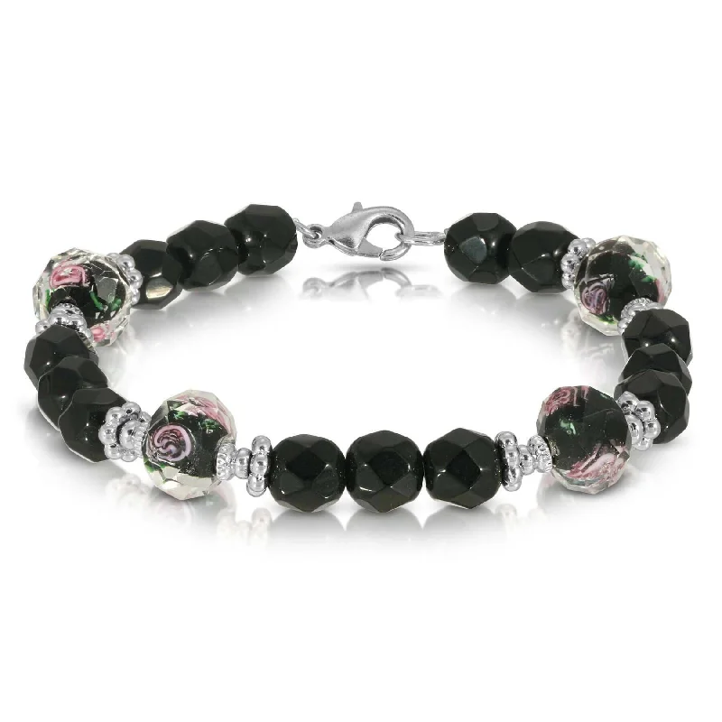 women's bracelets & bangles-1928 Jewelry Black Floral Beaded Bracelet