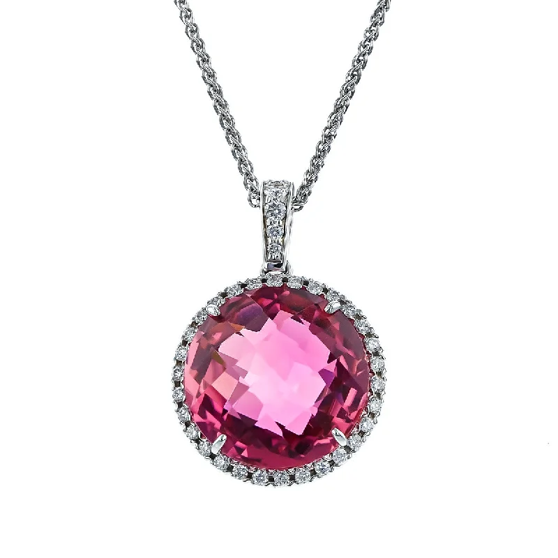 women’s engraved heart necklaces-Checkerboard Rubellite Diamond Pendant Necklace