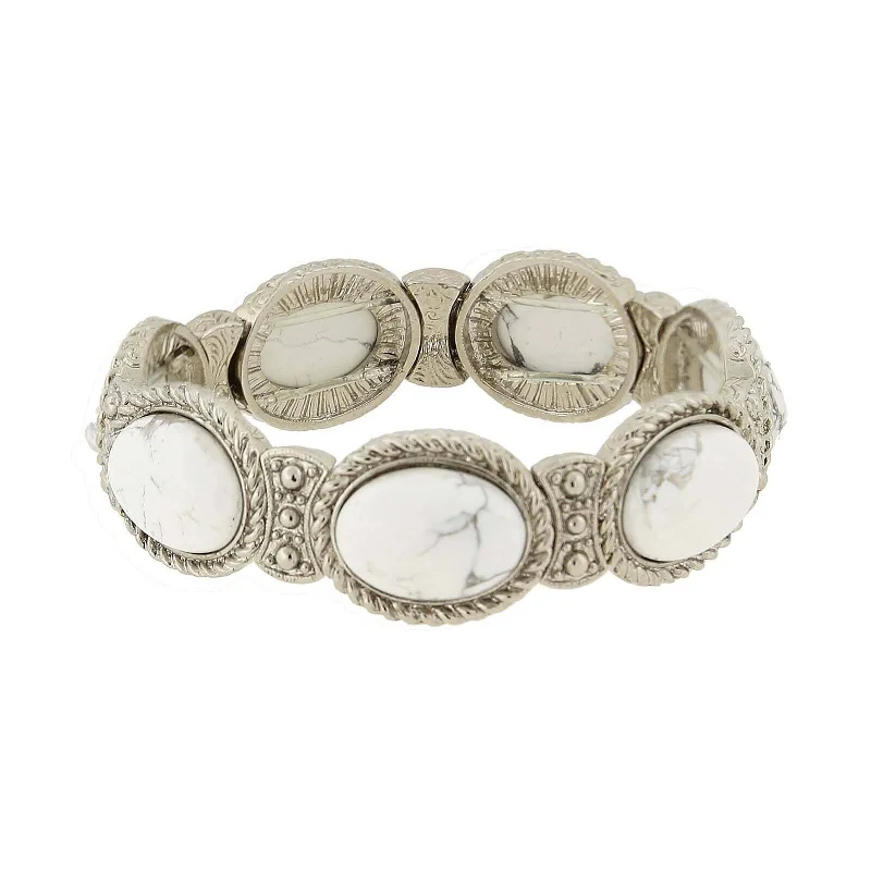 women's zodiac sign bracelets-1928 Jewelry Gemstone White Howlite Stretch Bracelet