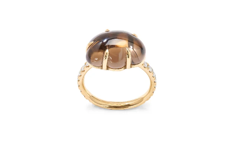 women’s gold and diamond rings-Cloud Pavé 18K Gold Ring w. Smokey Quartz & Diamonds