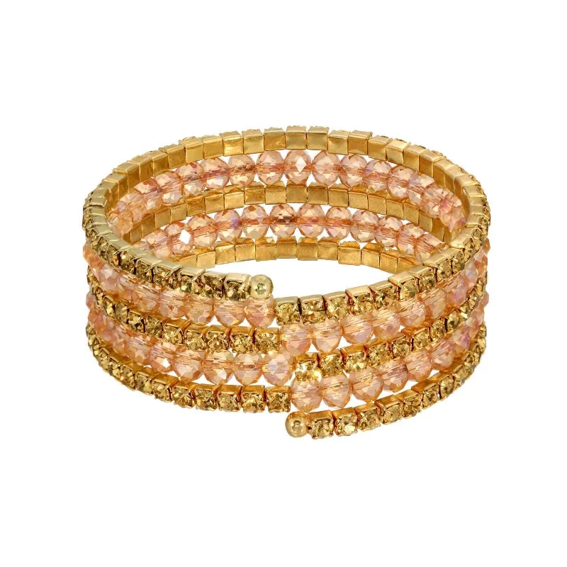 women's initial bracelets-2028 Jewelry Crystal Rich Cut and Rhinestone Coil Bracelet