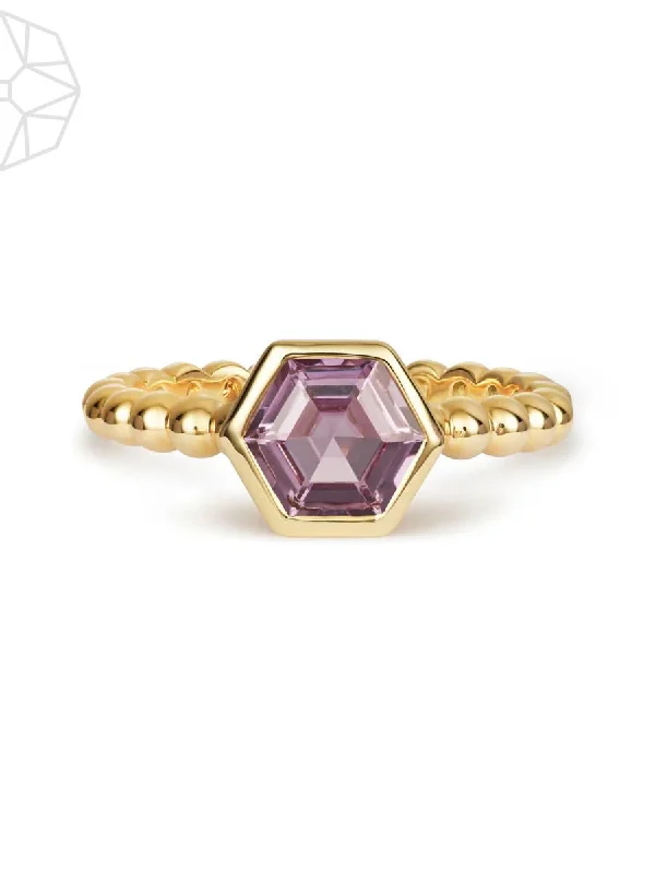 women’s platinum rings-Violet Sapphire Hex 14K Gold Ring