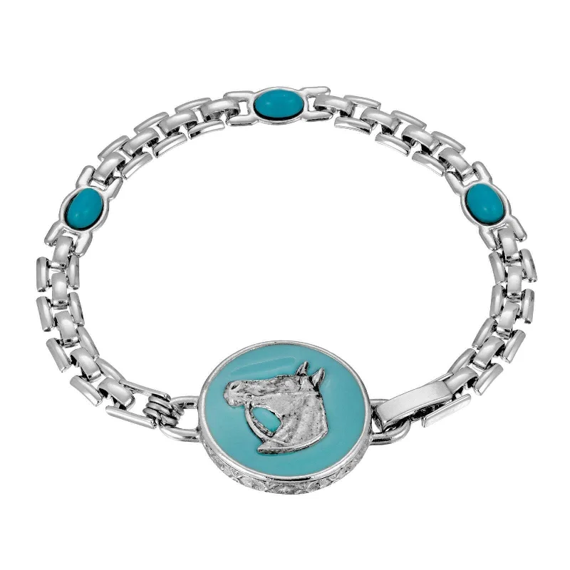 women's tanzanite bracelets-1928 Jewelry Southwest Turquoise Horse Head Brick Chain Bracelet