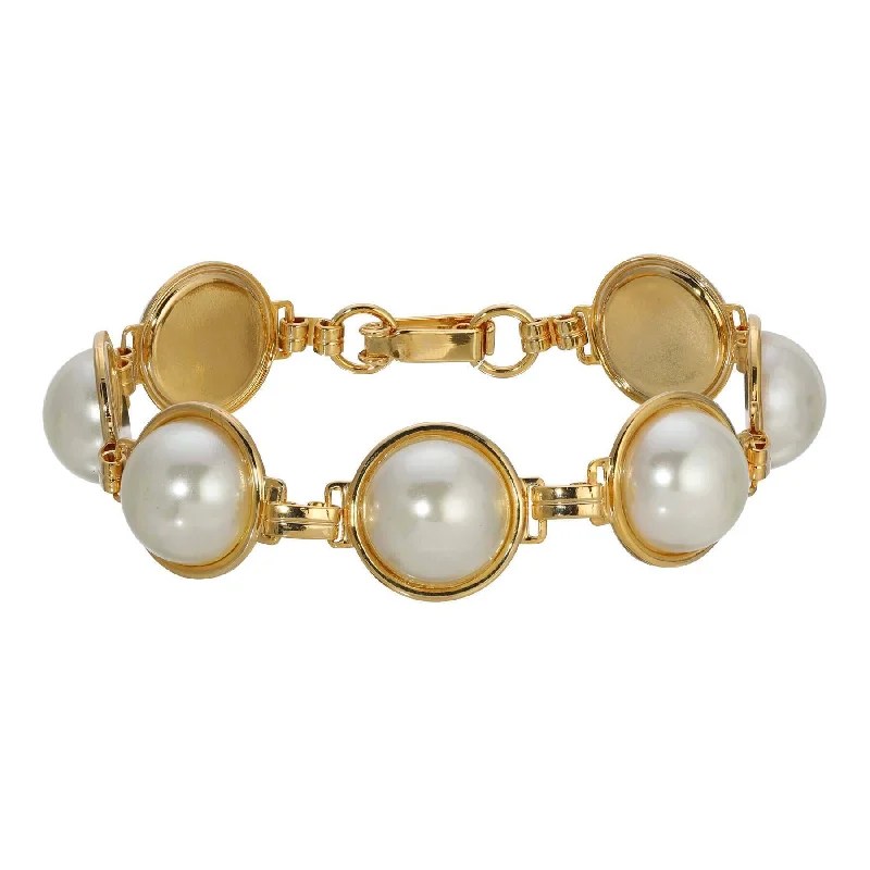 women's alloy bracelets-1928 Jewelry Multi Faux Pearl Link Bracelet