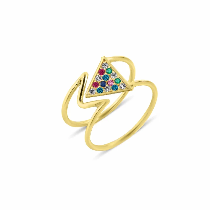 women’s birthstone engagement rings-Mara Rainbow 18K Gold Ring w. Diamonds, Emeralds, Rubies & Sapphires