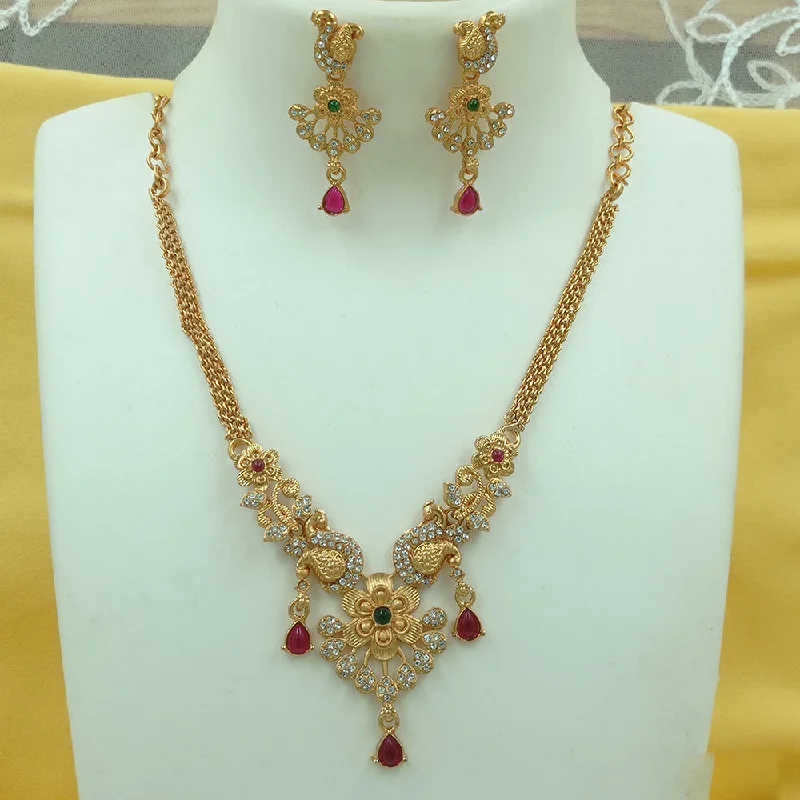 women’s luxury necklaces-Joyful Jewel Art Matte Gold Plated Austrian Stone Peacock Necklace Set