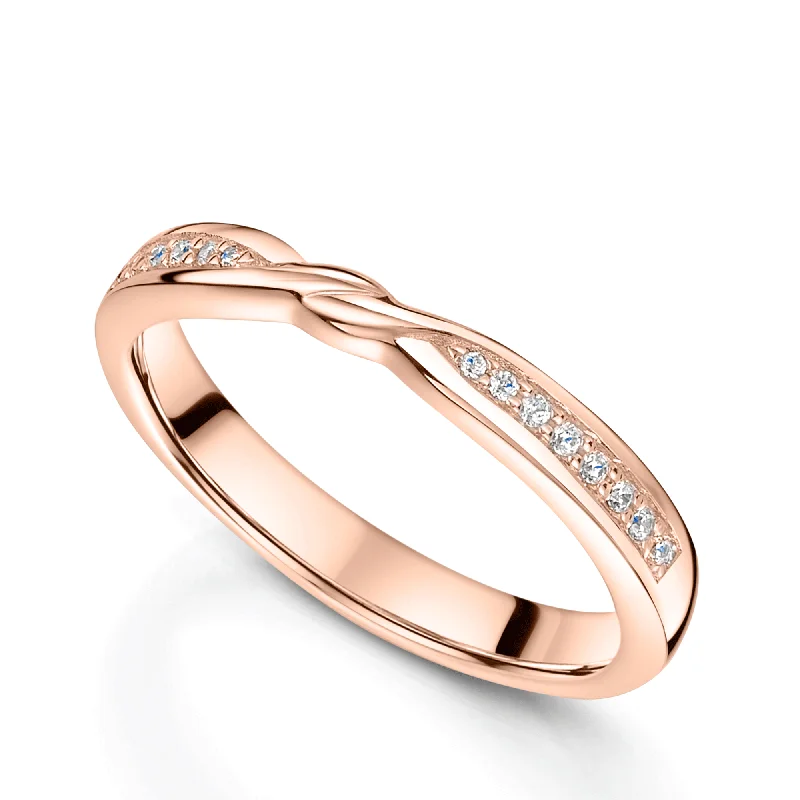 women's rose gold engagement rings-18ct Rose Gold Diamond Twist Shaped Knot Design Wedding Ring