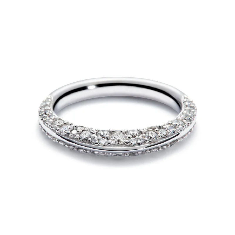 women’s birthstone rings-Double Pave 18K White Gold Ring w. Diamonds