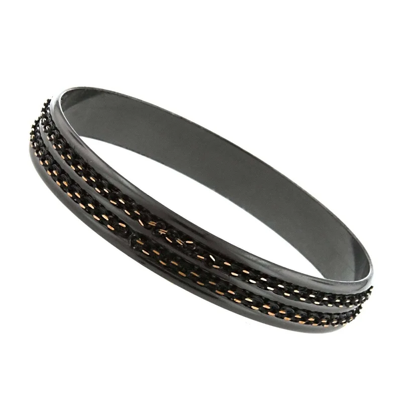 women's jade bracelets-1928 Jewelry Eclipse Black And Gold Double Chain Wrapped Bangle Bracelet