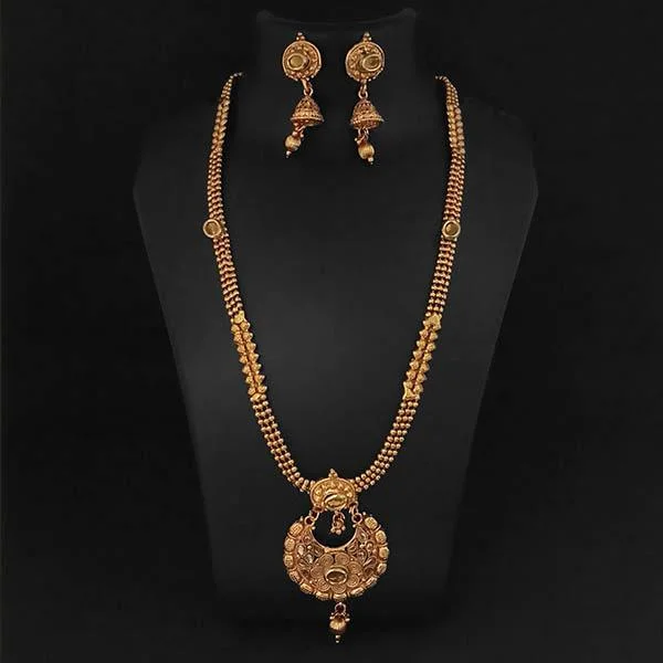 women’s adjustable necklaces-Kriaa Gold Plated Brown Kundan Necklace Set - 1109853A