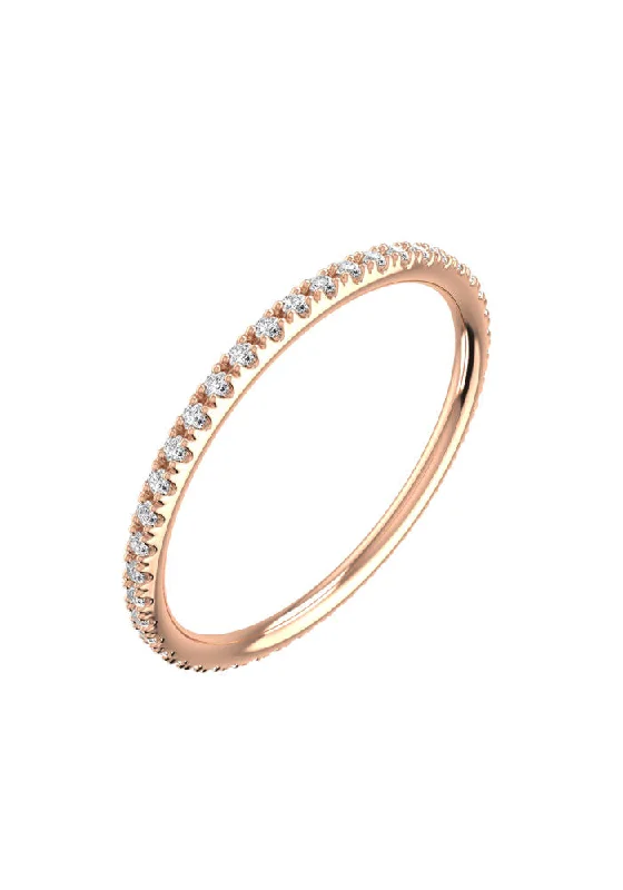 women’s halo rings-Line Pavé 18K Rose Gold Ring w. Lab-Grown Diamonds