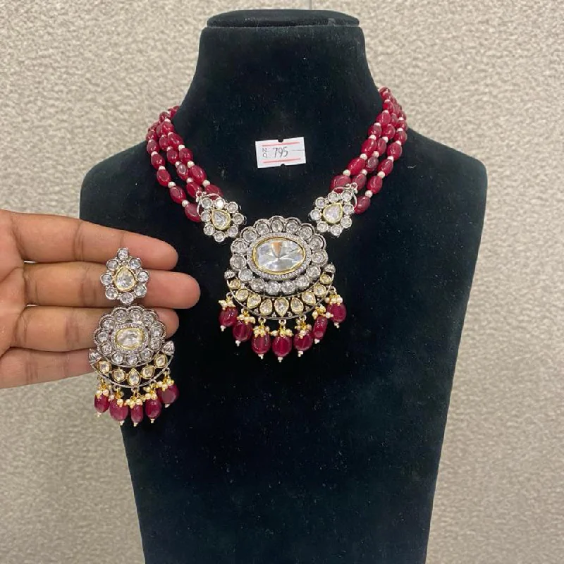 women’s sapphire necklaces-Max Plus Jewels Silver Plated Kundan Stone Necklace Set